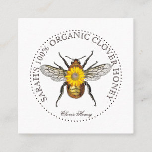 Elegant Rustic Honey Bee Flower Square Business Card