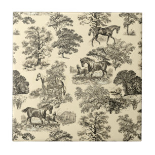 Elegant Rustic Horses Trees Beige Tan Toile  Ceramic Tile