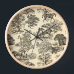 Elegant Rustic Horses Trees Beige Tan Toile  Clock<br><div class="desc">Neutral beige sepia brown toile pattern with horses and trees for country rustic decor will blend into variety of interiors. The horse is a majestic animal that embodies the spiritual power of independence,  freedom,  nobleness,  endurance,  confidence,  triumph,  heroism and competition. Its symbol is associated with strength,  courage and freedom.</div>