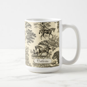 Elegant Rustic Horses Trees Beige Tan Toile Coffee Mug