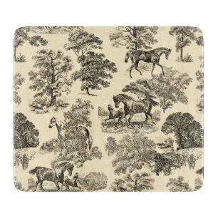 Elegant Rustic Horses Trees Beige Tan Toile Cutting Board