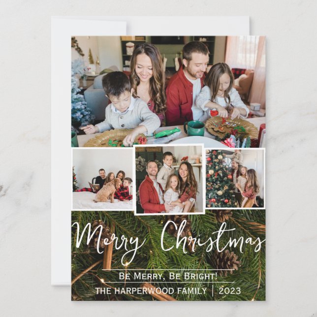 Elegant Rustic joy Christmas Family Photo Collage Holiday Card (Front)