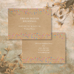 Elegant Rustic Kraft Colourful Confetti Business Card