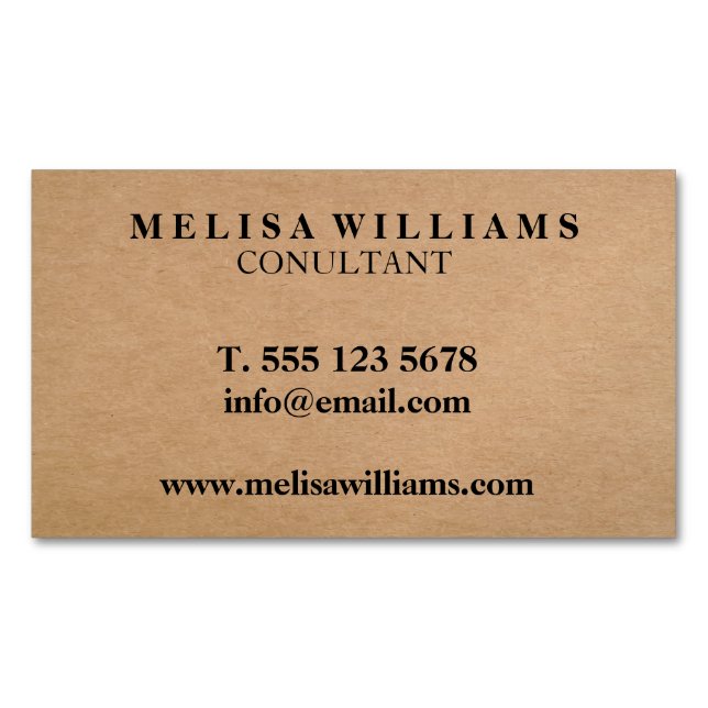 Elegant Rustic Kraft  Magnetic Business Card (Front)