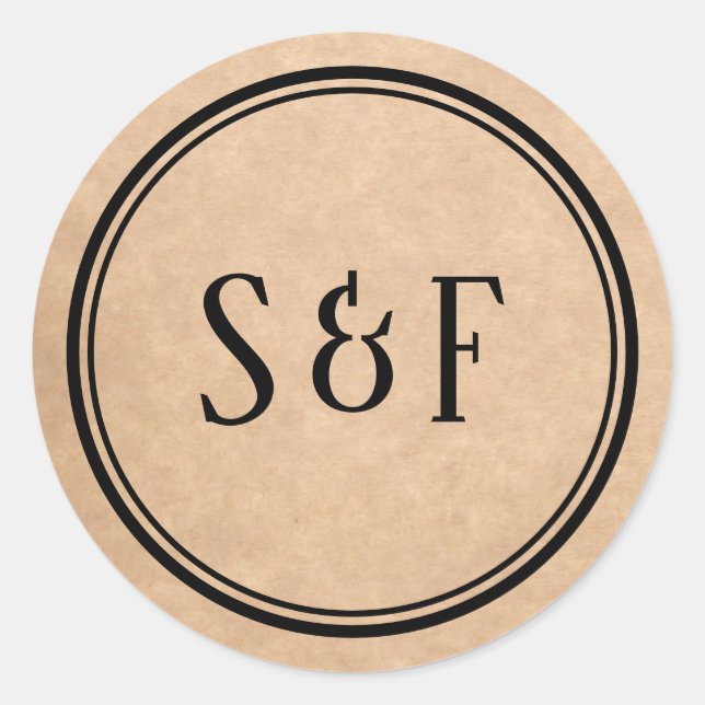 Elegant Rustic Kraft Monogram Envelope Seal (Front)