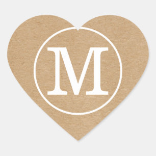 Elegant Rustic Kraft Monogram Heart Sticker