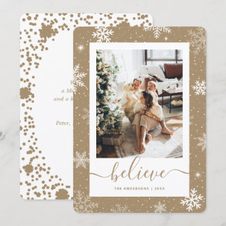 Elegant Rustic Kraft Paper Photo Snowflake Holiday Card