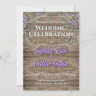 Elegant rustic lavender boho wedding   invitation