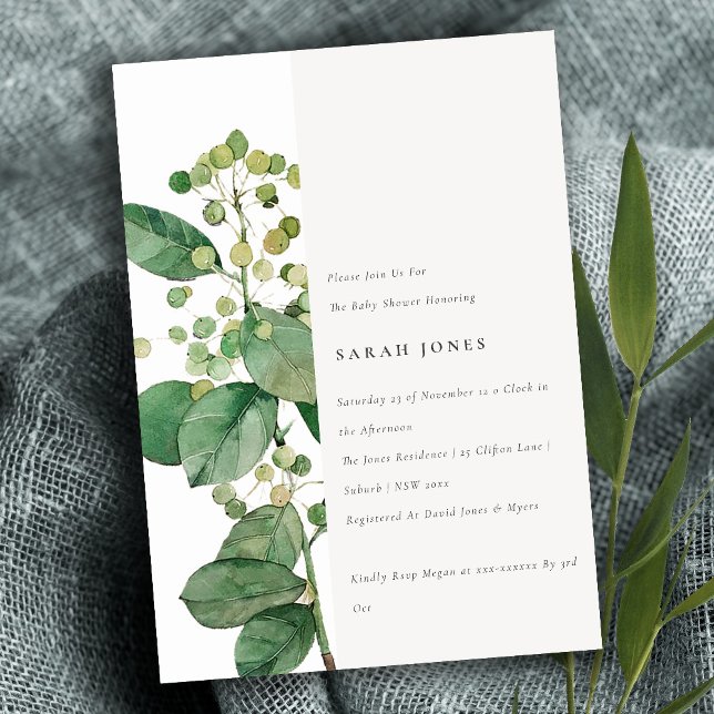Elegant Rustic Leafy Foliage Greenery Baby Shower Invitation (Creator Uploaded)