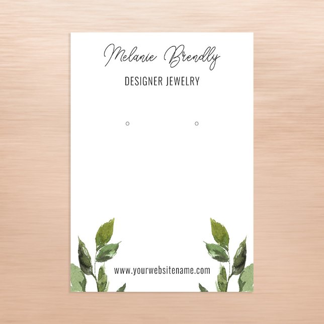 Elegant Rustic Leaves Jewellery Earring Display   Business Card (Stylishly Personalize with Your Custom Name & Optional Text.)