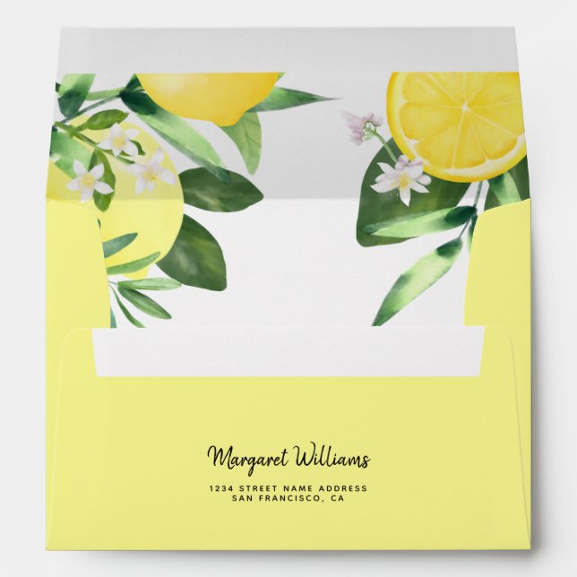 Elegant Rustic Lemon Bridal Shower Wedding Envelope (Back (Bottom))
