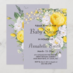 Elegant Rustic lights Yellow Floral Baby Shower Invitation