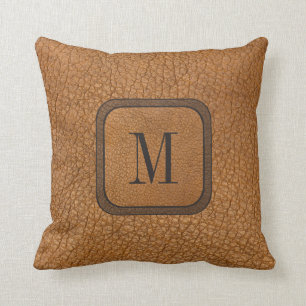 Elegant Rustic Manly Leather Vintage Monogram Cushion