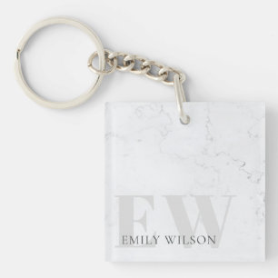 Elegant Rustic Marble Stone Ivory Grey Monogram Key Ring
