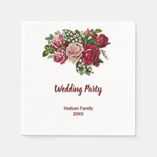Elegant Rustic Maroon/Burgundy Rose Wedding Party Napkin