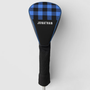 Elegant Rustic Masculine Black Blue Buffalo Plaid Golf Head Cover