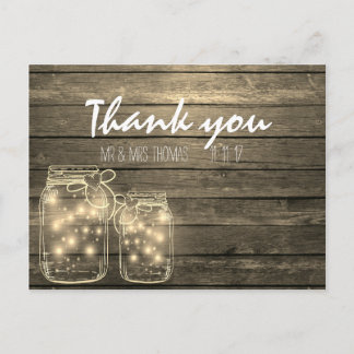 Elegant Rustic Mason Jar Lights Thank You Postcard