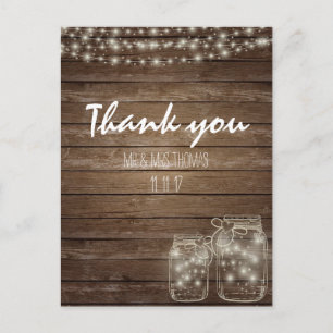 Elegant Rustic Mason Jar Lights Thank You Postcard