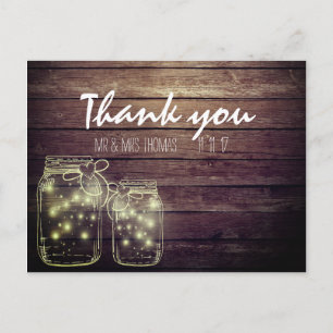 Elegant Rustic Mason Jar Lights Thank You Postcard