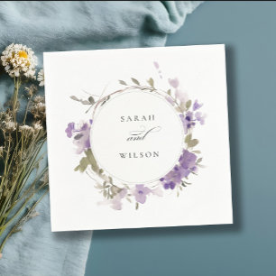 Elegant Rustic Meadow Lilac Floral Wreath Wedding Napkin
