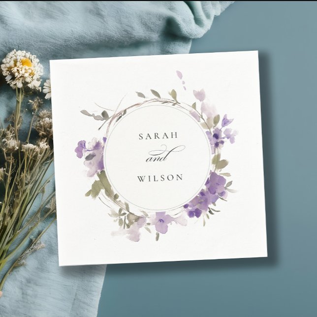 Elegant Rustic Meadow Lilac Floral Wreath Wedding Napkin (Creator Uploaded)