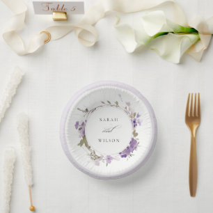 Elegant Rustic Meadow Lilac Floral Wreath Wedding Paper Plate