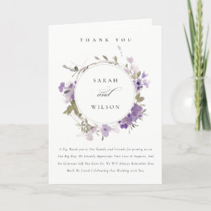 Elegant Rustic Meadow Lilac Floral Wreath Wedding Thank You Card