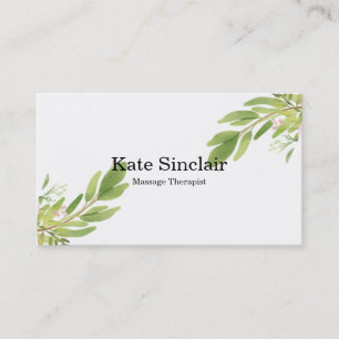 Elegant Rustic Minimal Greenery Massage Therapist  Business Card