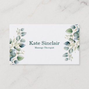 Elegant Rustic Minimal Greenery Massage Therapist  Business Card