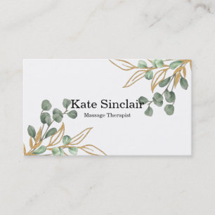 Elegant Rustic Minimal Greenery Massage Therapist  Business Card