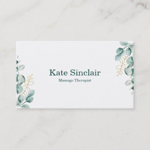 Elegant Rustic Minimal Greenery Massage Therapist  Business Card