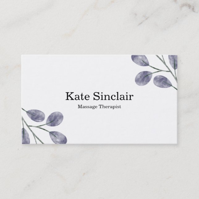 Elegant Rustic Minimal Greenery Massage Therapist  Business Card (Front)