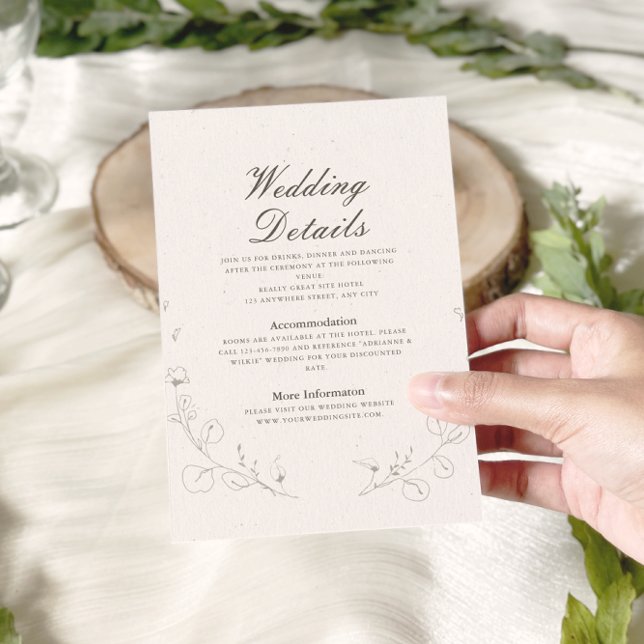 Elegant Rustic Minimalist Botanical Wedding Detail Enclosure Card (Creator Uploaded)