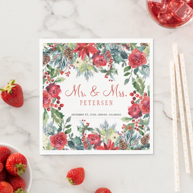 Elegant rustic modern floral Christmas wedding Napkin (Insitu)