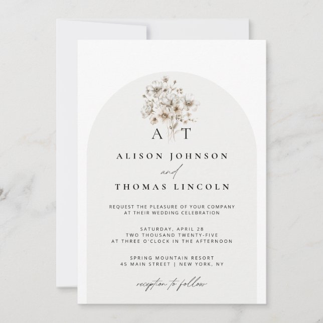 Elegant Rustic Monogram Floral Arch Wedding Invitation (Front)
