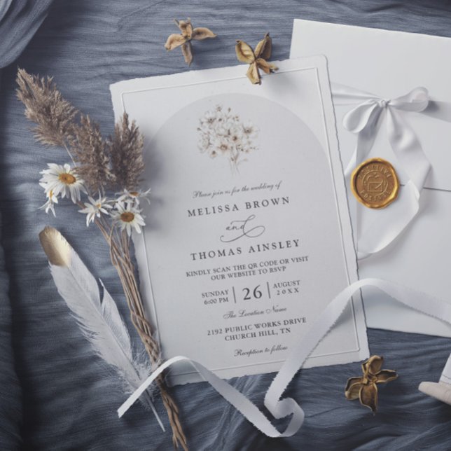 Elegant Rustic Monogram Floral QR Code Wedding Invitation (Creator Uploaded)