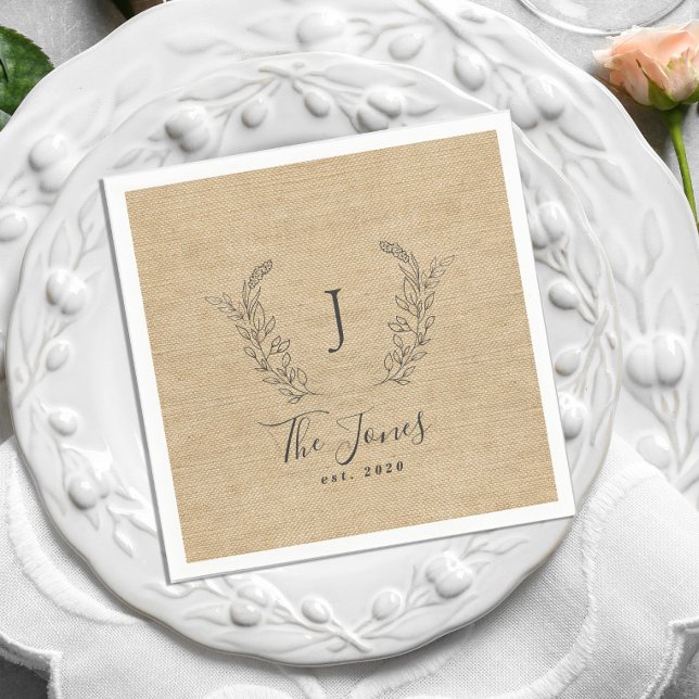 Elegant rustic monogrammed family name  napkin (Creator Uploaded)