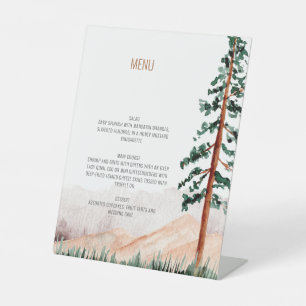 Elegant Rustic Mountains Trees Landscape Menu Pedestal Sign