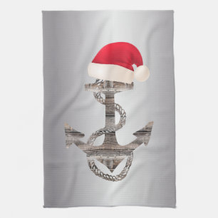 elegant rustic nautical ANCHOR + SANTA HAT   Kitch Tea Towel