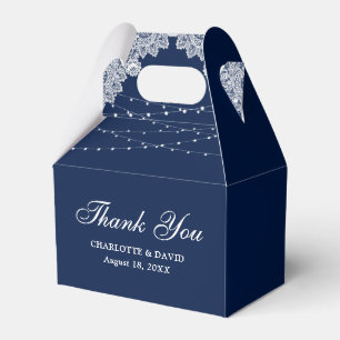 Elegant Rustic Navy Blue Lace Lights Wedding Favour Box