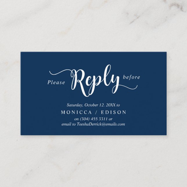 Elegant Rustic Navy Blue, Party RSVP, respond Enclosure Card (Front)