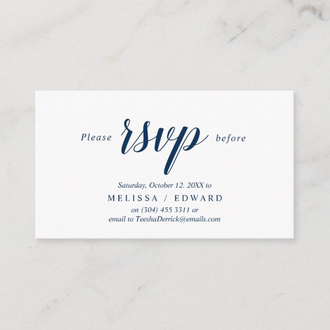 Elegant Rustic, Navy Blue, RSVP respond, Reply Enclosure Card (Front)