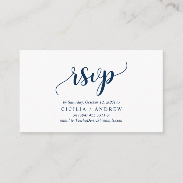 Elegant Rustic Navy Blue, Wedding RSVP, respond Enclosure Card (Front)