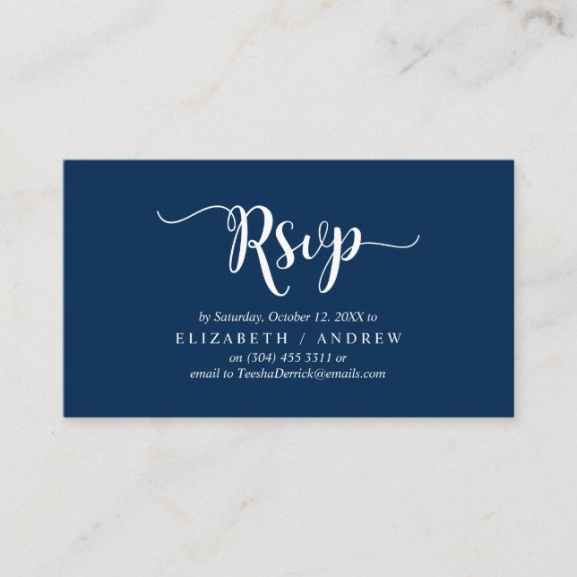 Elegant Rustic Navy Blue, Wedding RSVP, respond Enclosure Card (Front)
