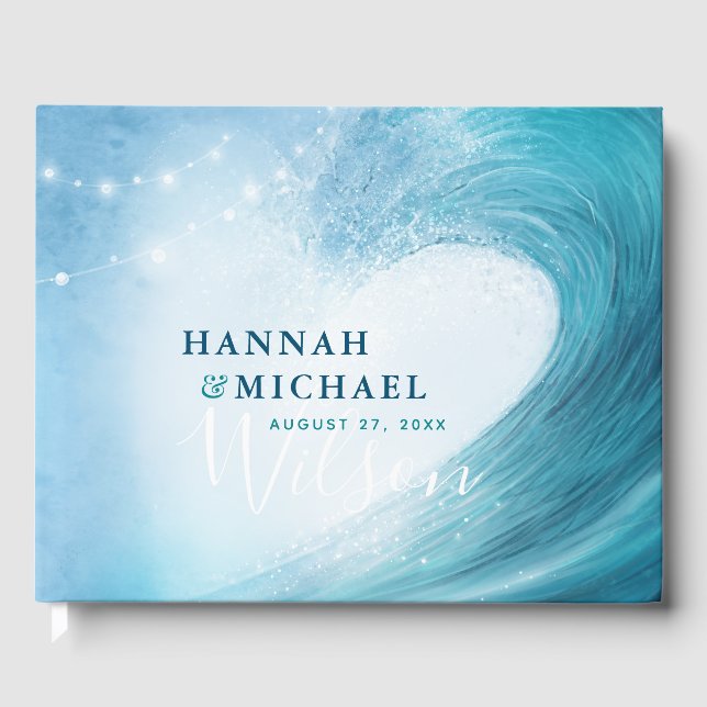 Elegant Rustic Ocean Wave Beach Wedding Guest Book (Front)