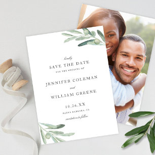 Elegant Rustic Olive Watercolor Wedding  Save The Date