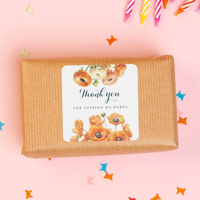 Elegant Rustic Orange Floral  Birthday White Square Sticker (Creator Uploaded)