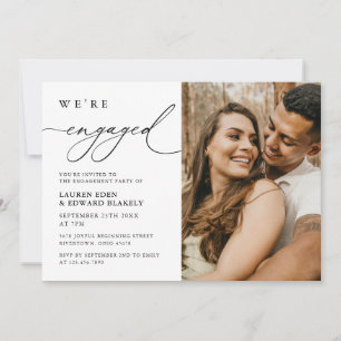 Elegant Rustic Photo Calligraphy Engagement Party Invitation