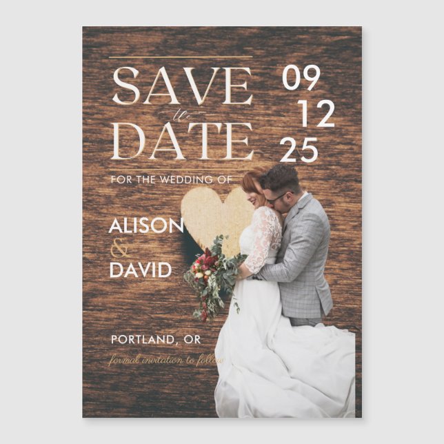 Elegant Rustic Photo Save The Date Wedding  Magnetic Invitation (Front)