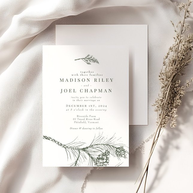 Elegant Rustic Pine Branch Wedding Invitation (Creator Uploaded)